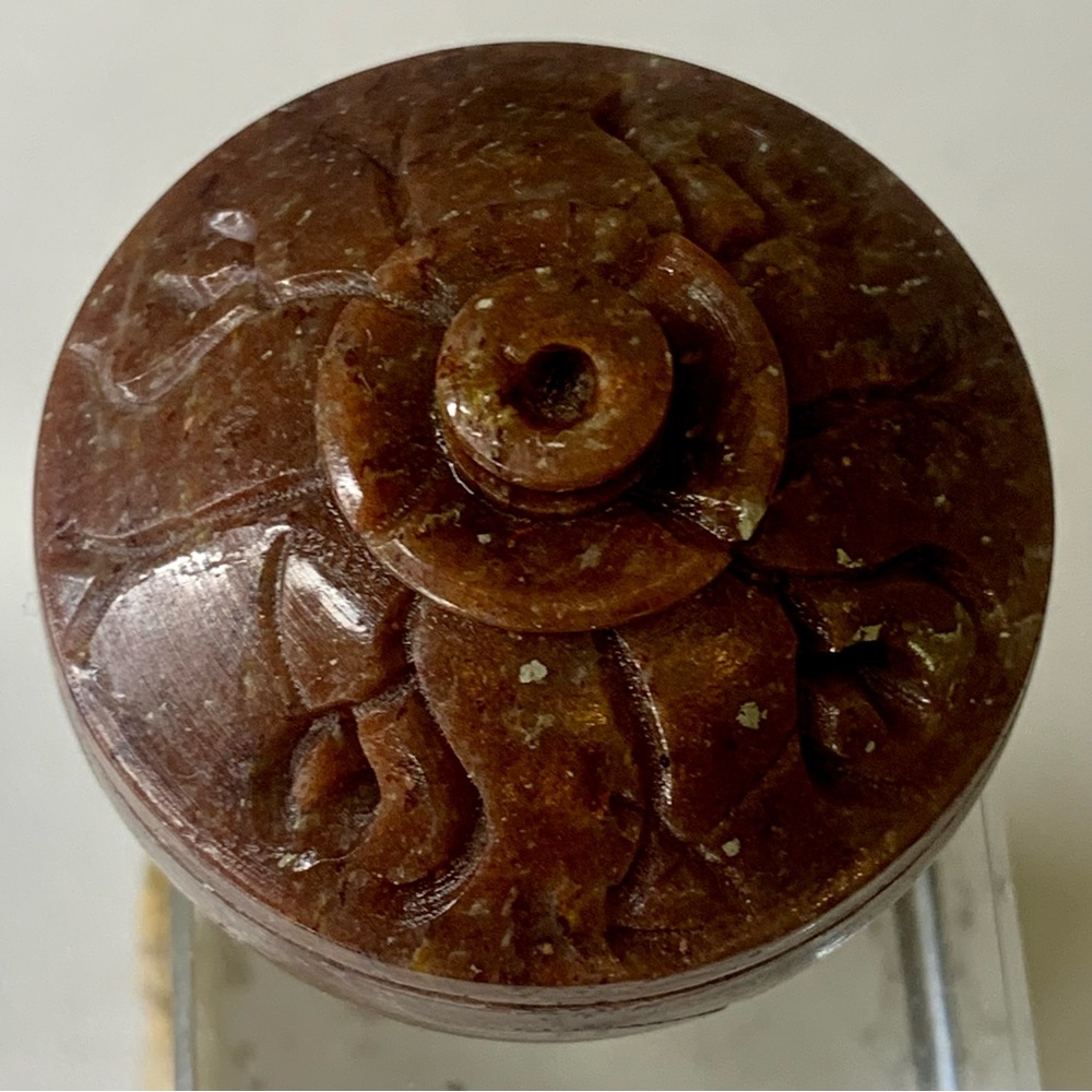 Brown Soapstone Hand Carved Lidded Trinket Box Miniature Round Dome Lid 1.6" VTG - Picture 14 of 16